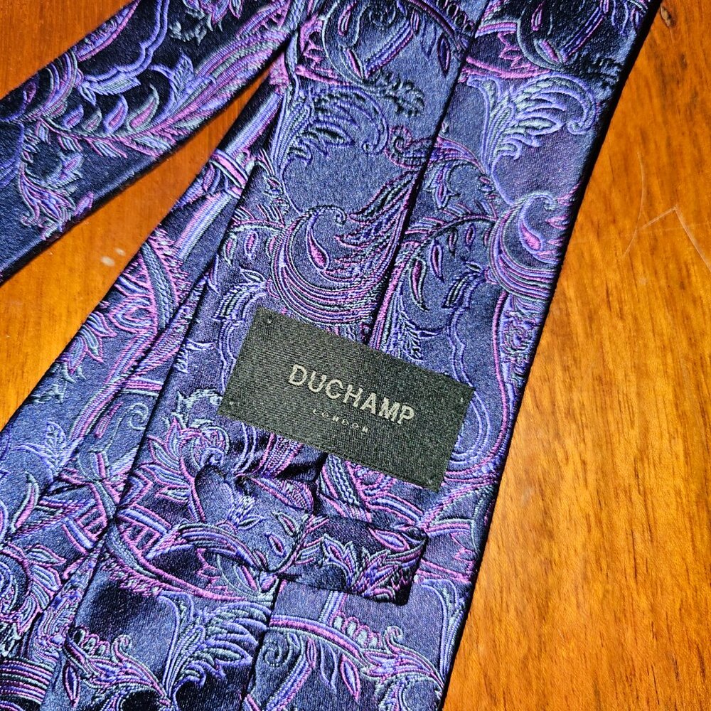 Duchamp London Black Label 100% Silk Tie Purple Blue Paisley Jacquard Luxury